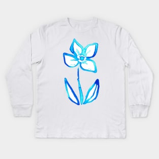 Blue Watercolor Flower Kids Long Sleeve T-Shirt